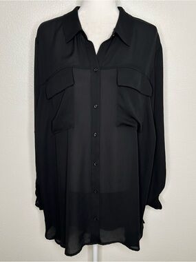 Boutique + Womens Black Button-Up Long Sleeve Top Blouse Plus Size 3X